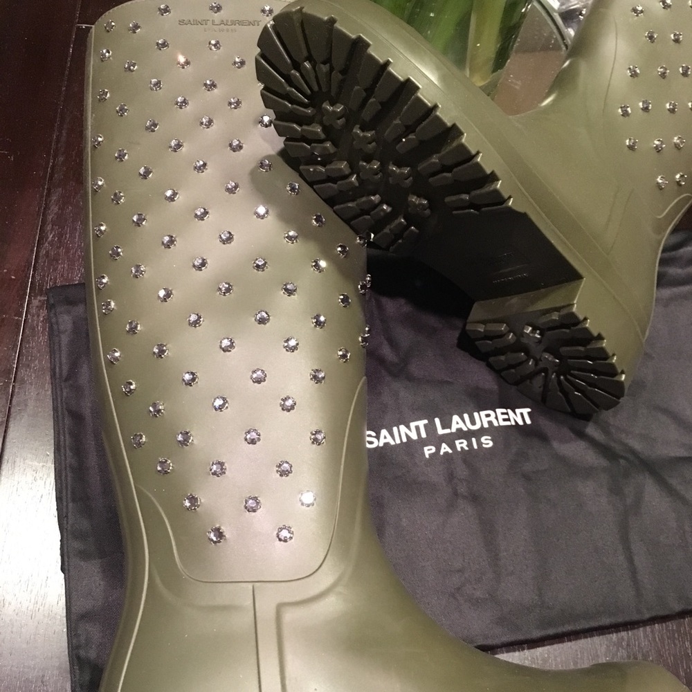 Saint Laurent Green Festival Embellished Rain Boot - Picture 8 of 8